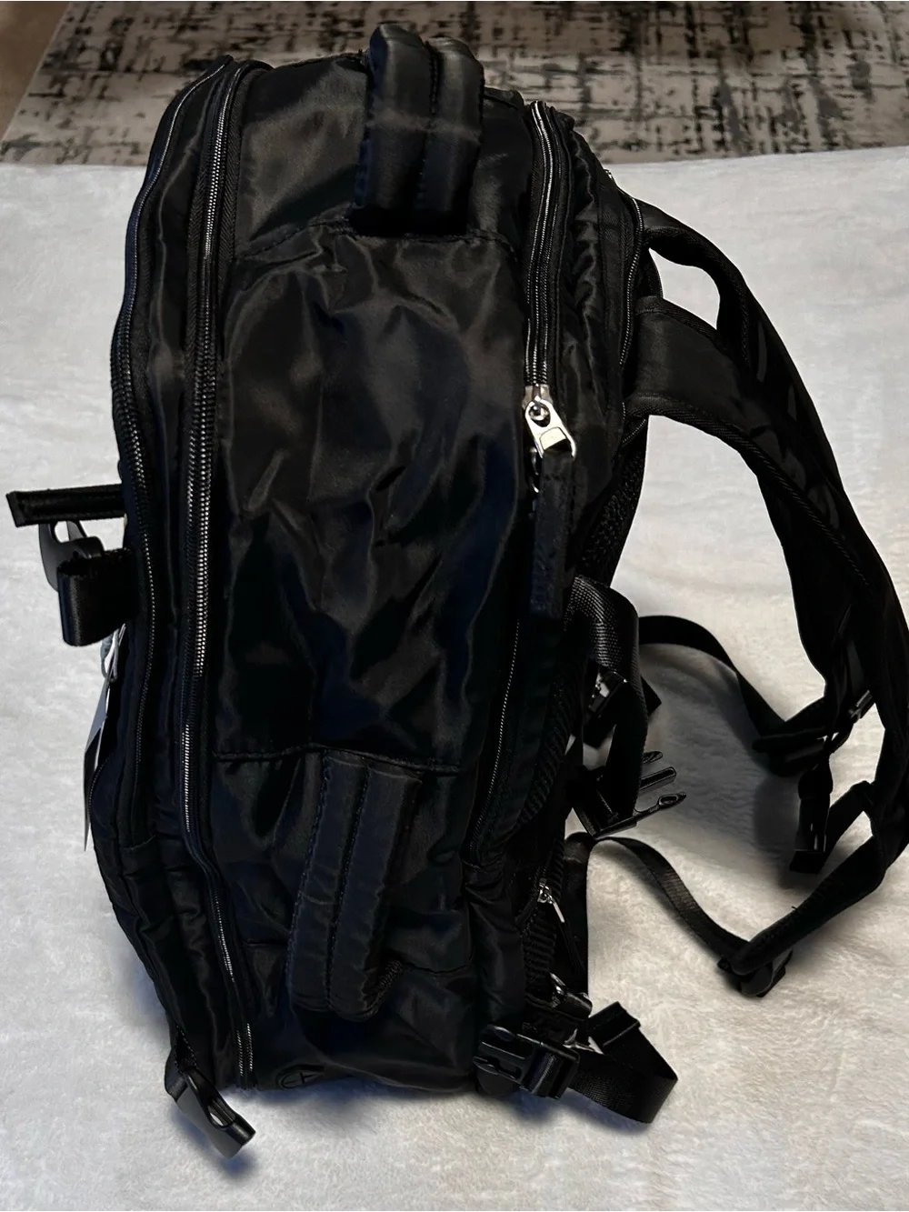 Men's Black Nylon Backpack with Padded Straps